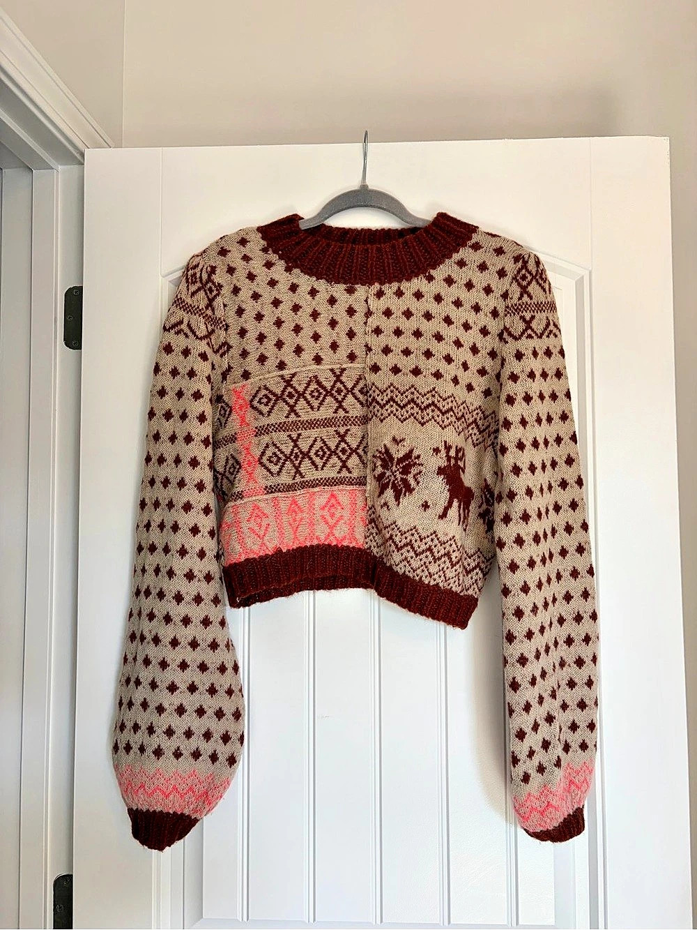 Free People Alpine Pullover Geometric Cropped Sweater XS